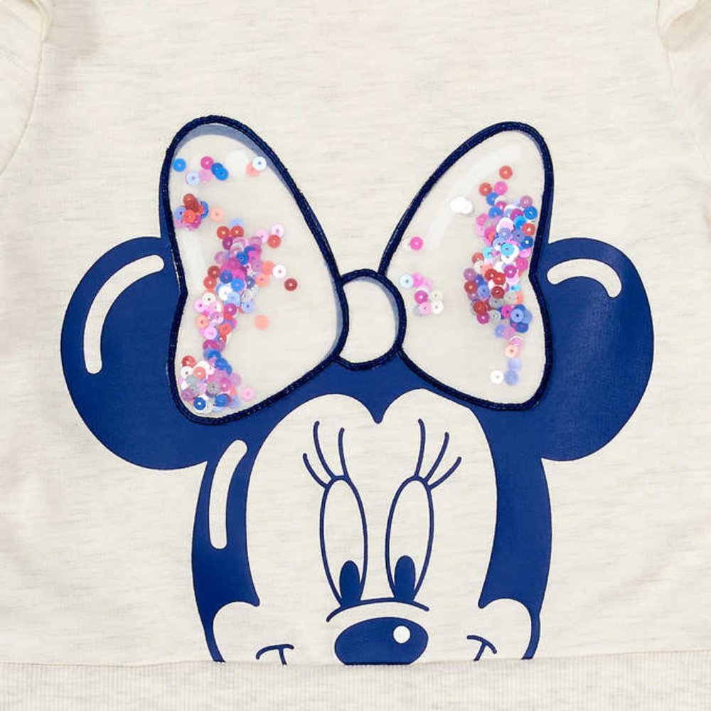 Disney Kids' Sweatshirt Dress Minnie Ruffle Shoulders - Cream/Purple - Picture 2 of 4